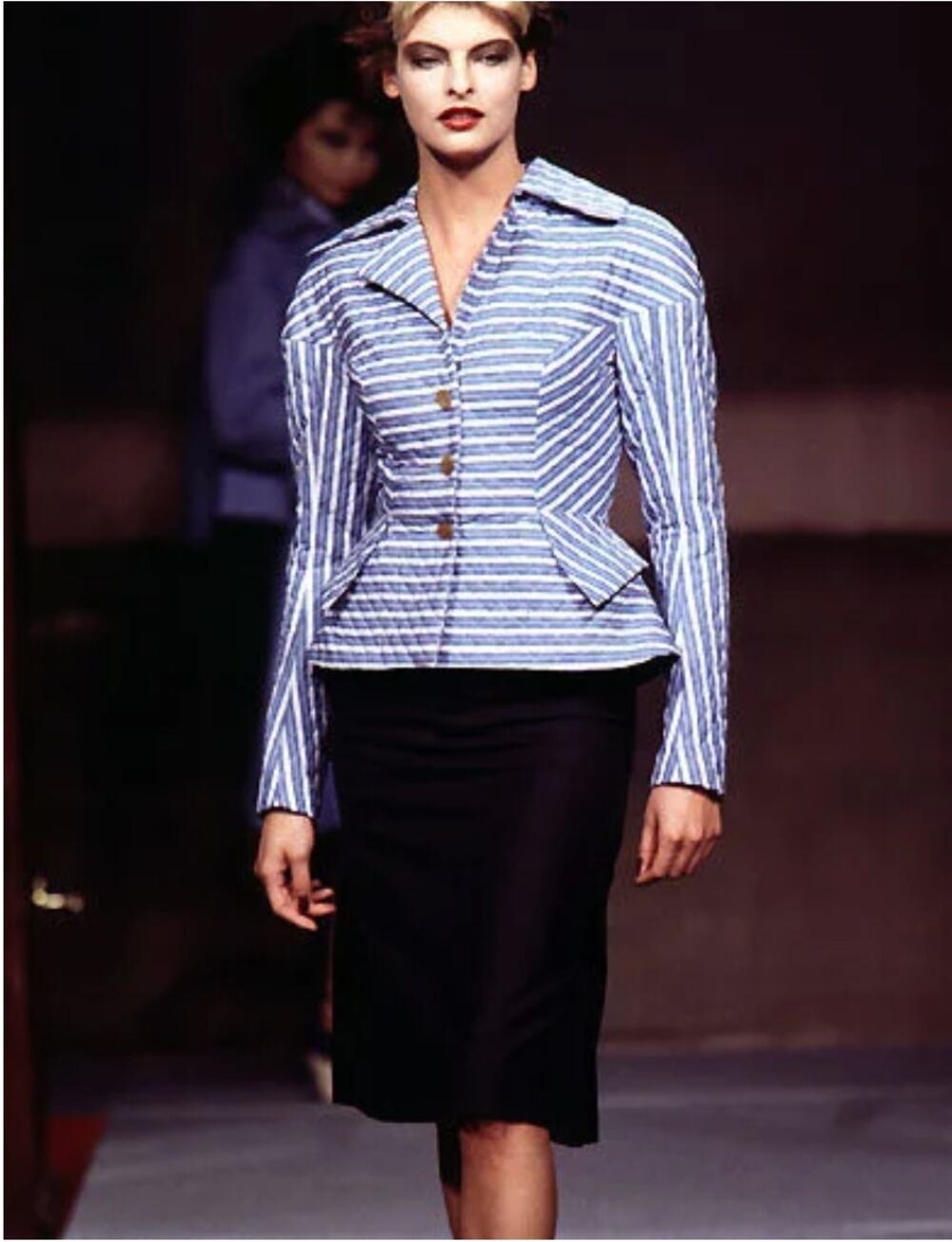 VTG c.1995-96 Vivienne Westwood Milan Ivory Herringbone Peplum Skirt Suit IT 42
